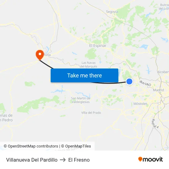 Villanueva Del Pardillo to El Fresno map