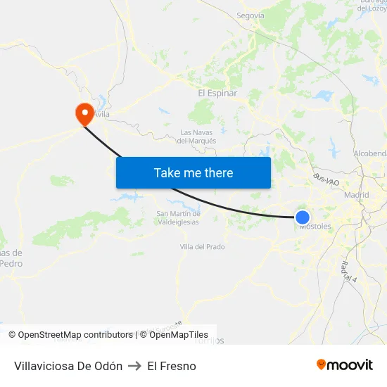 Villaviciosa De Odón to El Fresno map