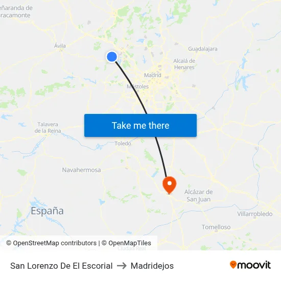 San Lorenzo De El Escorial to Madridejos map