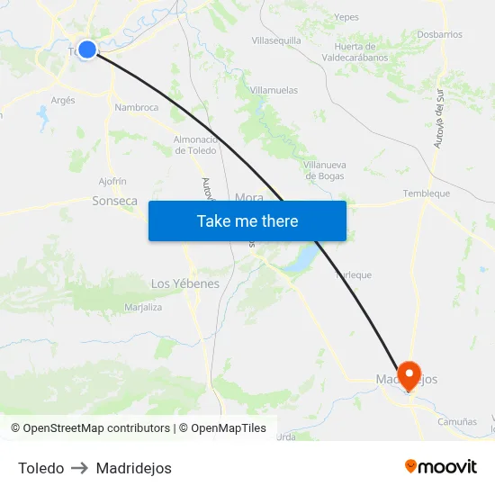 Toledo to Madridejos map
