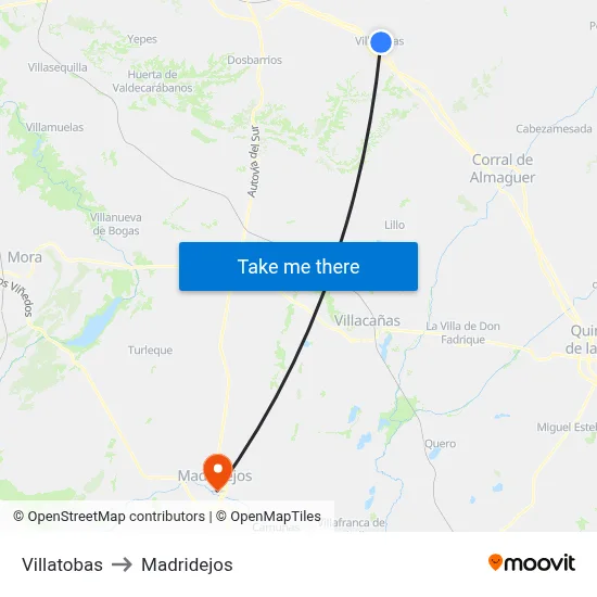 Villatobas to Madridejos map