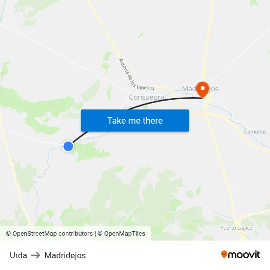 Urda to Madridejos map