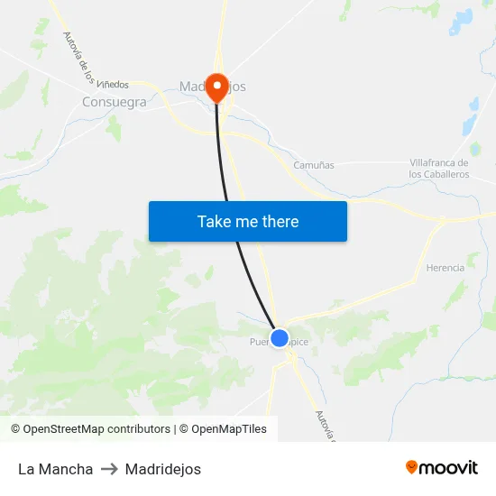 La Mancha to Madridejos map