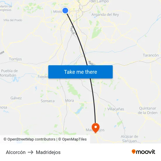 Alcorcón to Madridejos map