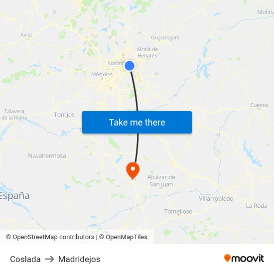 Coslada to Madridejos map