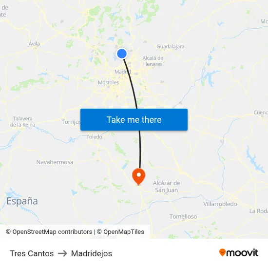 Tres Cantos to Madridejos map