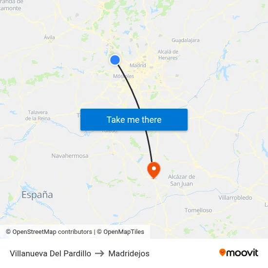 Villanueva Del Pardillo to Madridejos map