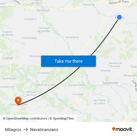Milagros to Navalmanzano map