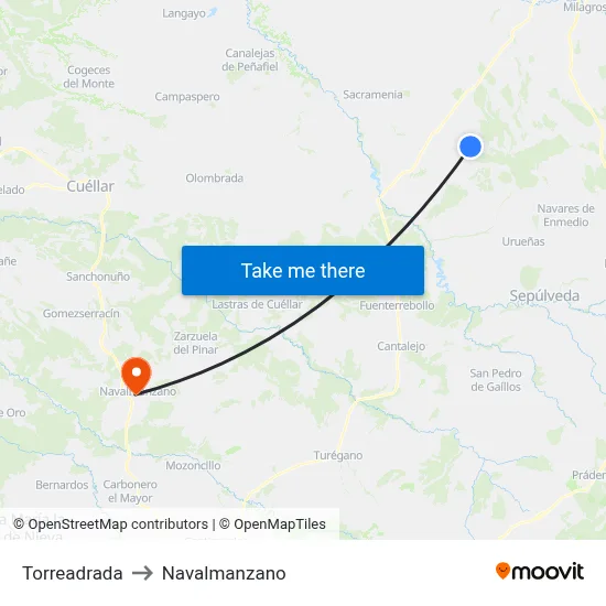 Torreadrada to Navalmanzano map