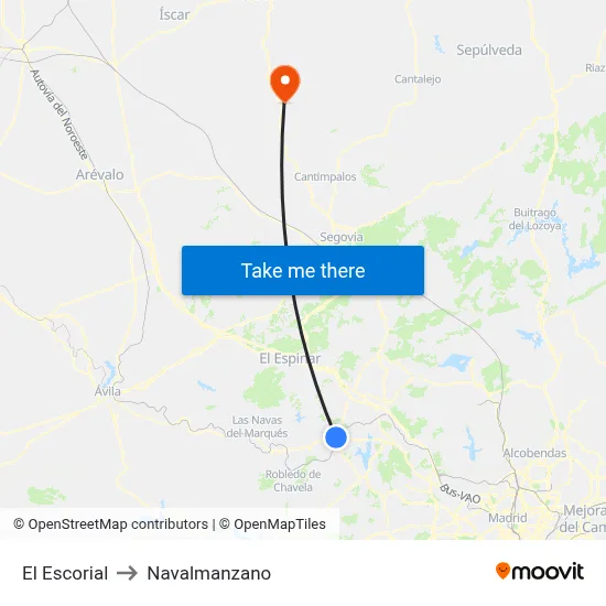 El Escorial to Navalmanzano map