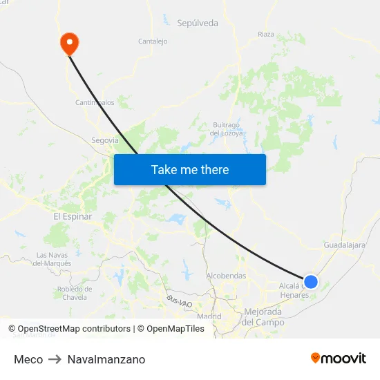 Meco to Navalmanzano map