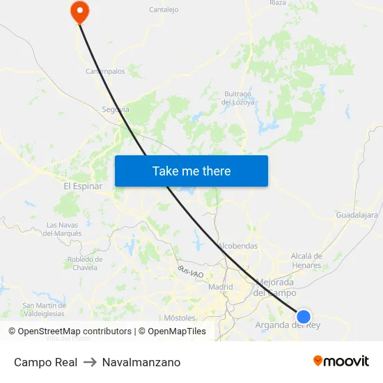 Campo Real to Navalmanzano map