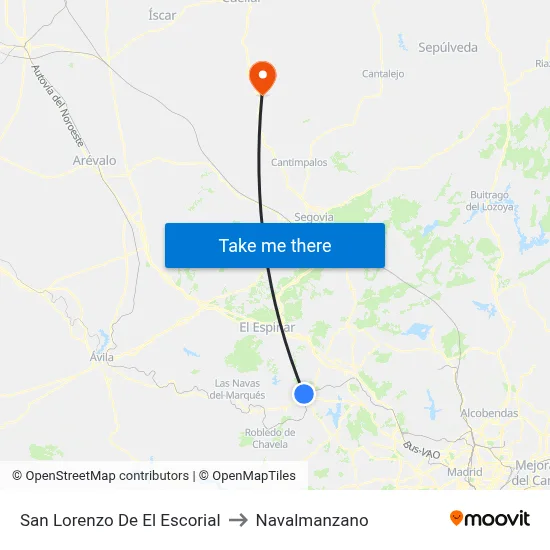 San Lorenzo De El Escorial to Navalmanzano map