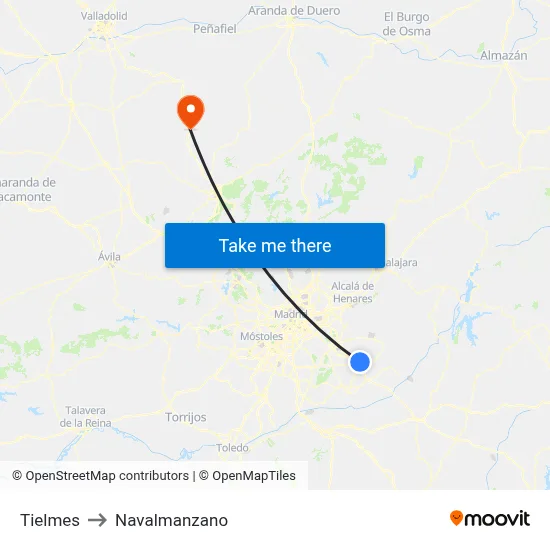 Tielmes to Navalmanzano map