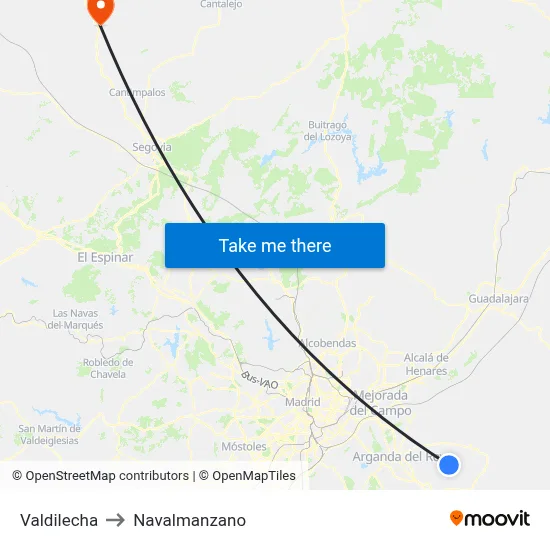 Valdilecha to Navalmanzano map
