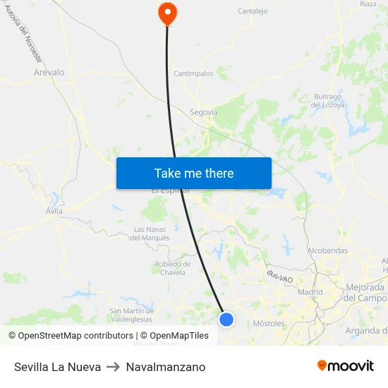 Sevilla La Nueva to Navalmanzano map
