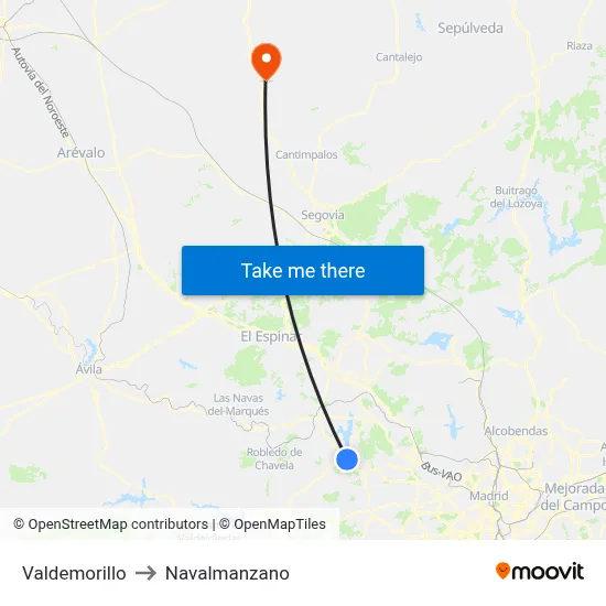 Valdemorillo to Navalmanzano map