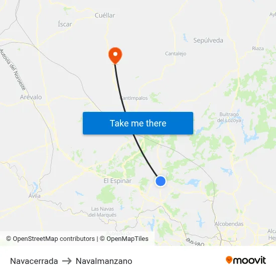 Navacerrada to Navalmanzano map