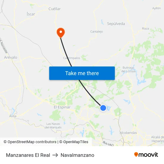 Manzanares El Real to Navalmanzano map