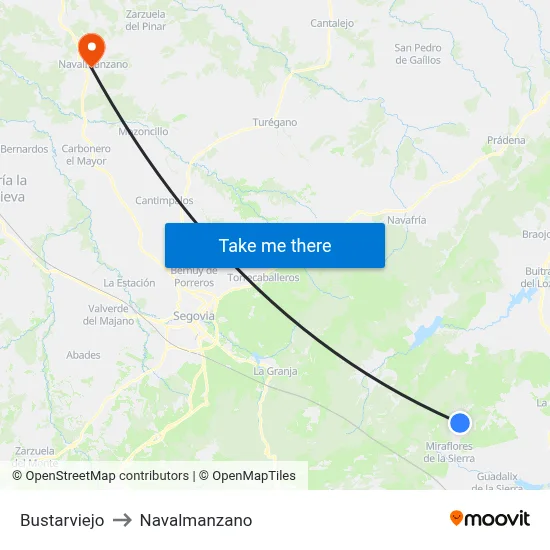 Bustarviejo to Navalmanzano map