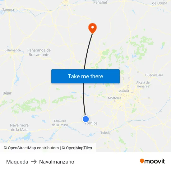 Maqueda to Navalmanzano map