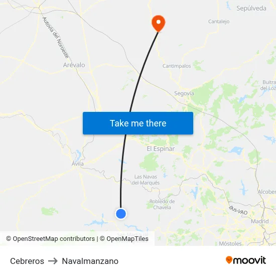 Cebreros to Navalmanzano map