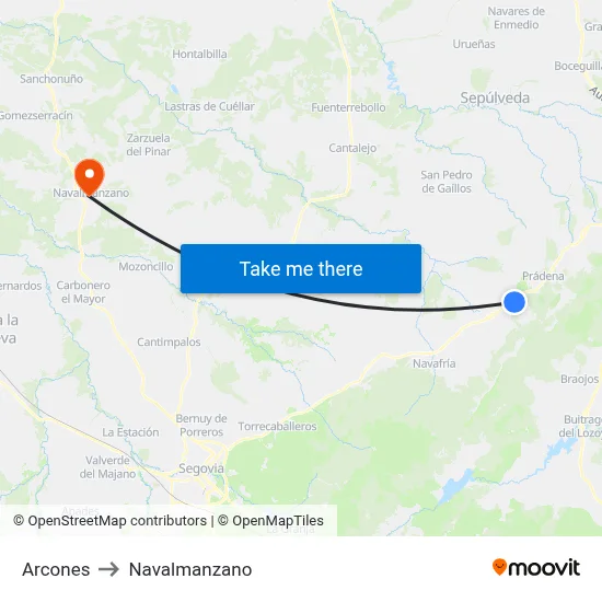 Arcones to Navalmanzano map
