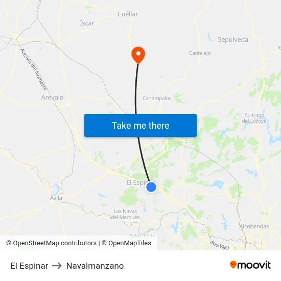 El Espinar to Navalmanzano map