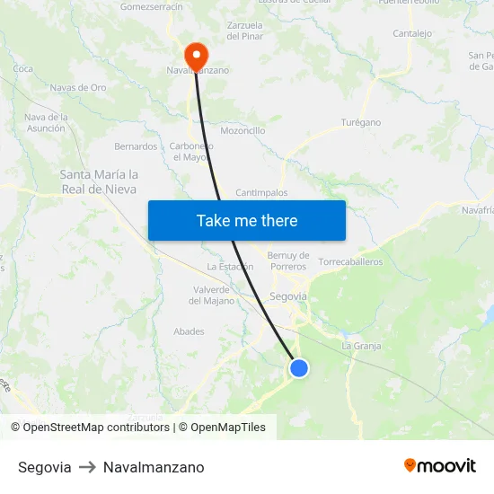 Segovia to Navalmanzano map