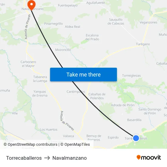 Torrecaballeros to Navalmanzano map