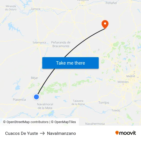 Cuacos De Yuste to Navalmanzano map