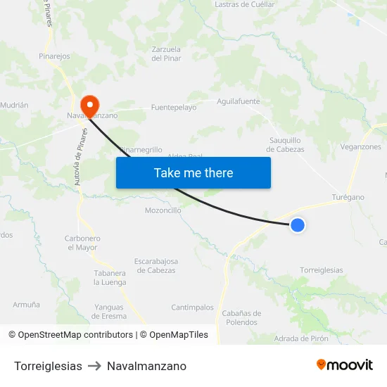 Torreiglesias to Navalmanzano map