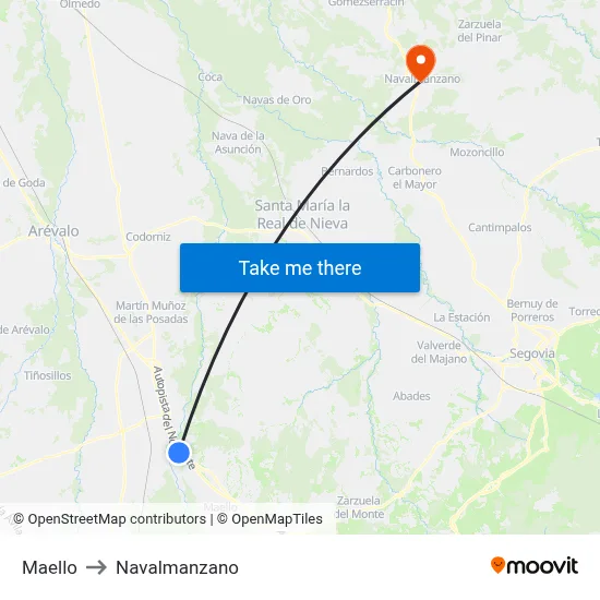 Maello to Navalmanzano map