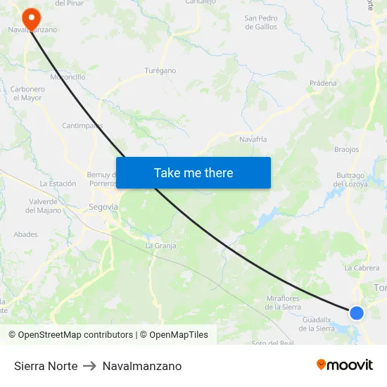 Sierra Norte to Navalmanzano map