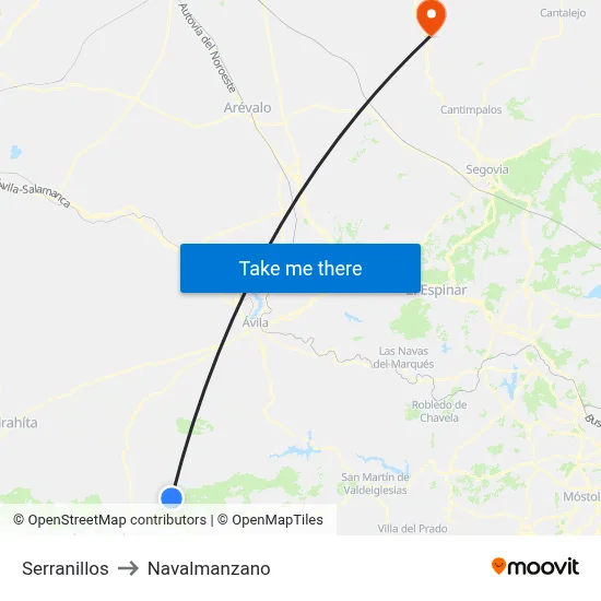 Serranillos to Navalmanzano map