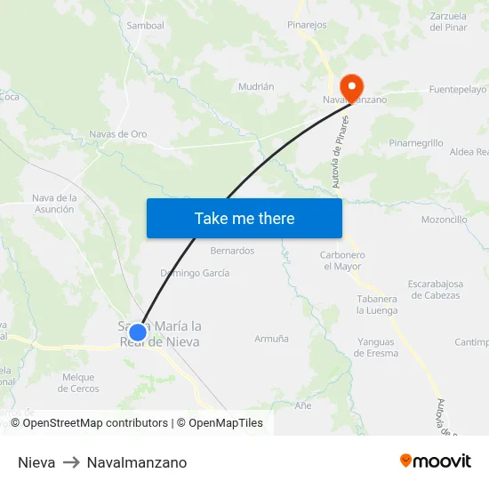 Nieva to Navalmanzano map