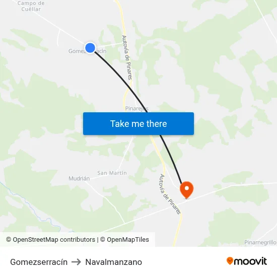 Gomezserracín to Navalmanzano map