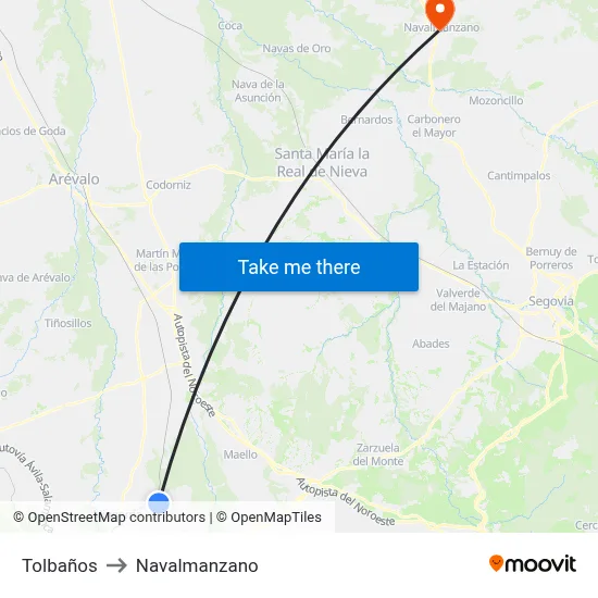 Tolbaños to Navalmanzano map