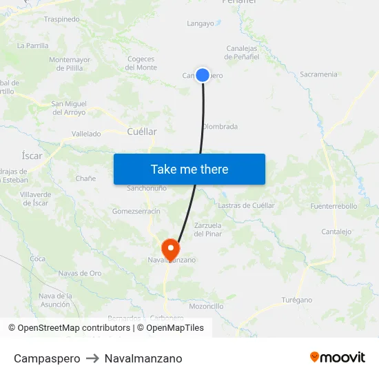 Campaspero to Navalmanzano map