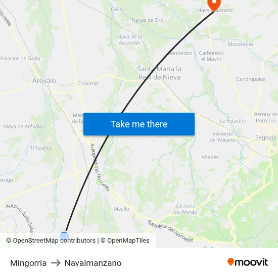 Mingorría to Navalmanzano map
