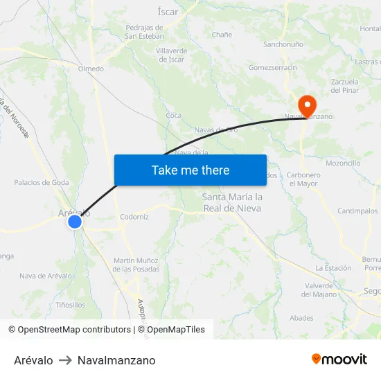 Arévalo to Navalmanzano map