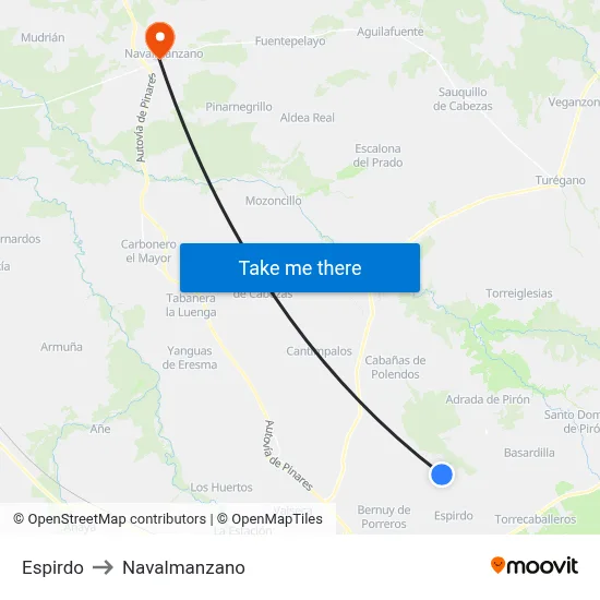 Espirdo to Navalmanzano map