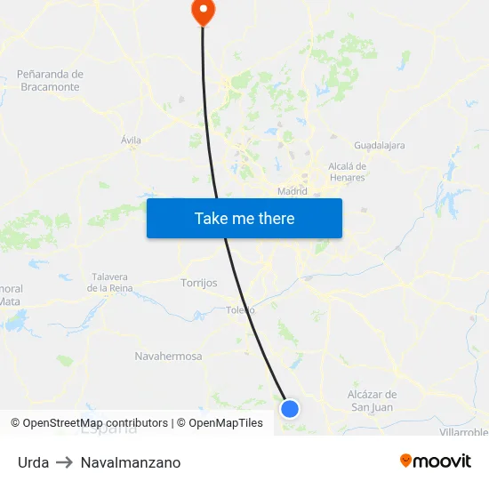 Urda to Navalmanzano map