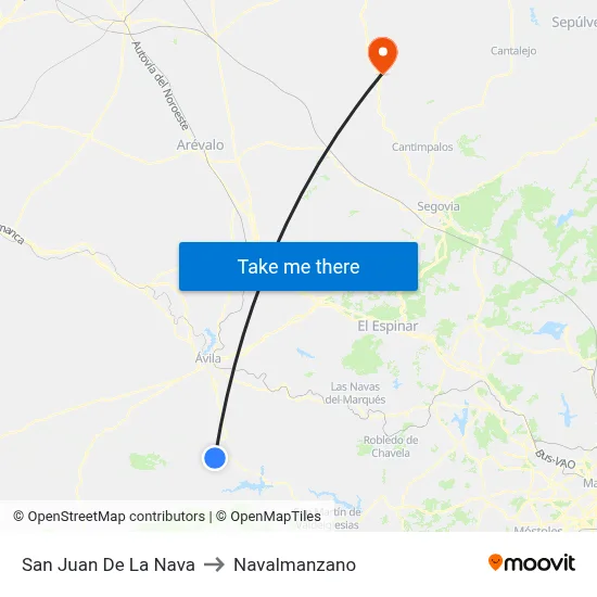 San Juan De La Nava to Navalmanzano map