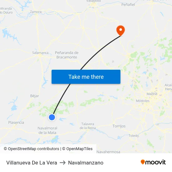 Villanueva De La Vera to Navalmanzano map
