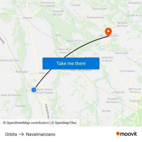 Orbita to Navalmanzano map