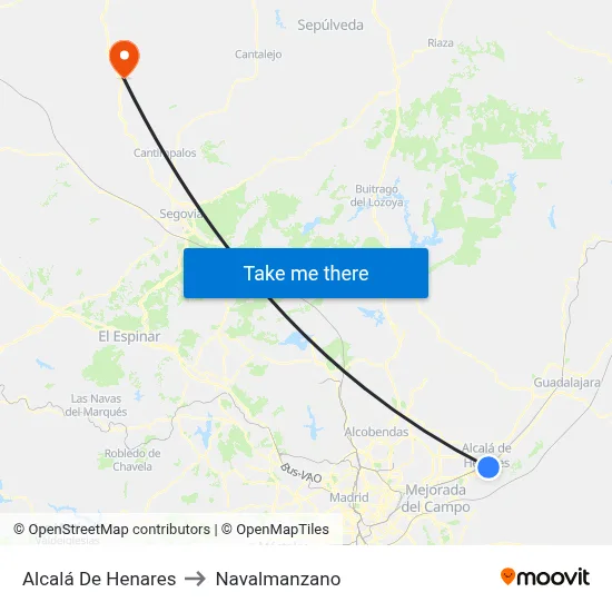 Alcalá De Henares to Navalmanzano map