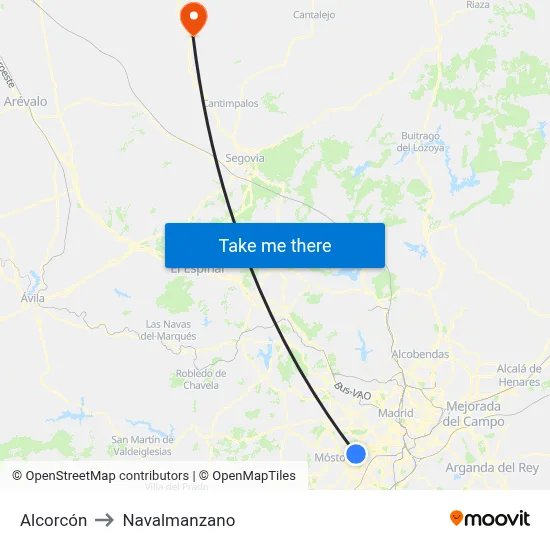 Alcorcón to Navalmanzano map
