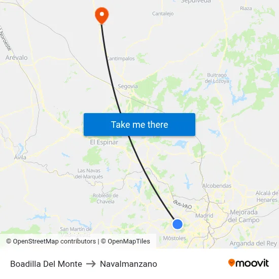 Boadilla Del Monte to Navalmanzano map