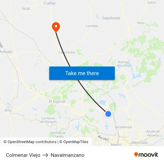 Colmenar Viejo to Navalmanzano map